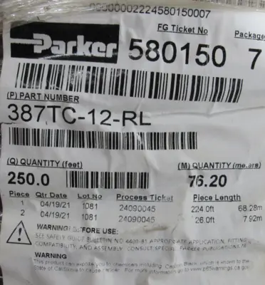 NEW PARKER 387TC-12-RL HYDRAULIC HOSE 250FT 387TC12RL 3/4"