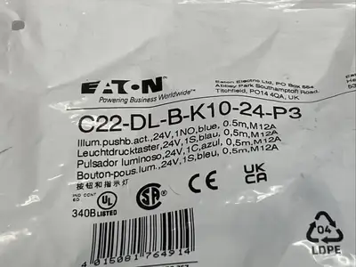 C22-DL-B-K10-24-P3 | Eaton  RQM Illuminated Compact Momentary Pushbutton Blue 24V - New