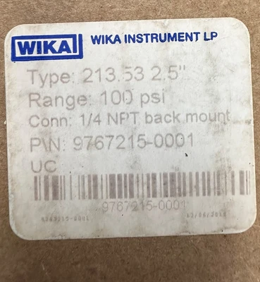 WIKA 213.53 2.5" 100PSI PRESSURE GAUGE - NEW