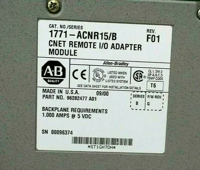 USED ALLEN BRADLEY 1771-ACNR15 /B I/O ADAPTER SER.B REV.F01 1771ACNR15B