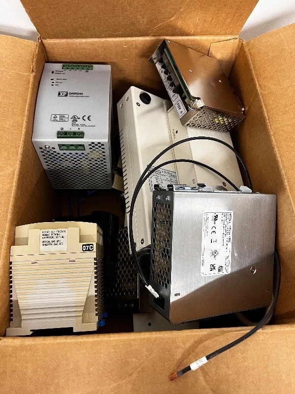 Box of Assorted Obsolete Power Supplies and Solder Tips