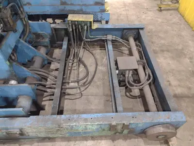 20,000 LBS X 54" X 36" BRANER HYDRAULIC COIL CAR UPENDER WITH POWER FEED CONVEYOR: YOBRO #25238