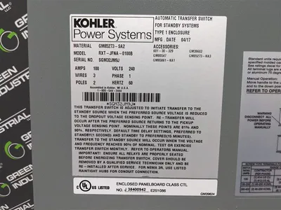100A 240V Kohler RXT-JFNA-0100B Automatic Transfer Switch w/ Load Center New NIB