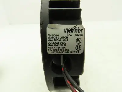Warner EM50-10 Brake Clutch Fan 3600 RPM 90VDC 20W 48Y-56C