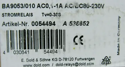 NEW DOLD & SOHNE BA9053/010 RELAY D-78120 0054494 BA9053010 AC0 1-1A/DC80-230V