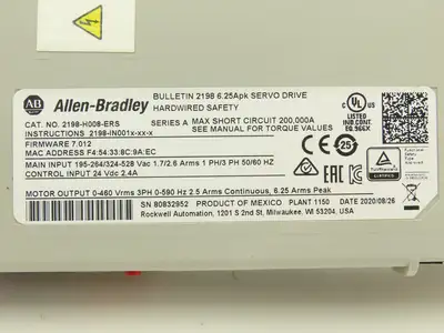 Allen Bradley 2198-H008-ERS Kinetix 5500 Servo Drive 20A Ser A Firmware 7.012