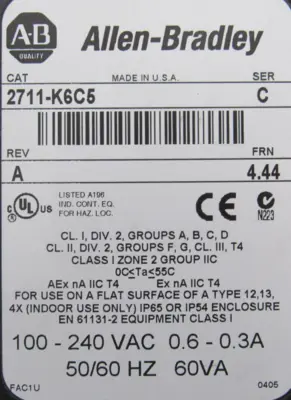 REFURBISHED ALLEN BRADLEY 2711-K6C5 PANELVIEW 600 SER.C REV.A FRN.4.44 2711K6C5