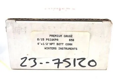 NEW WINTERS 656 PREMIUM GAUGE 0/15 PSI 4 1/2 IN.