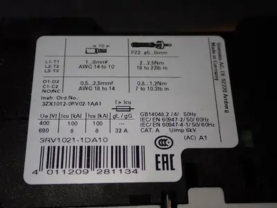 Used SIEMENS 3RV10211DA10 Circuit Breakers | HGR 24 #731895