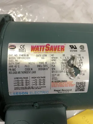 Leeson Electric WattSaver C6T17FC132E 1HP Electric Motor 1760rpm 230/460V 3PH TEFC