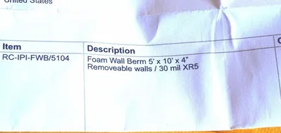 NEW IPI INTERSTATE PRODUCTS INC. RC-IPI-FWB-5104 FOAM WALL BERM 5'X10'X4"