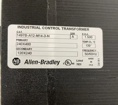 Allen-Bradley 1497B-A12-M14-3-N Control Transformer 1.5 KVA 240/480V 120/240V