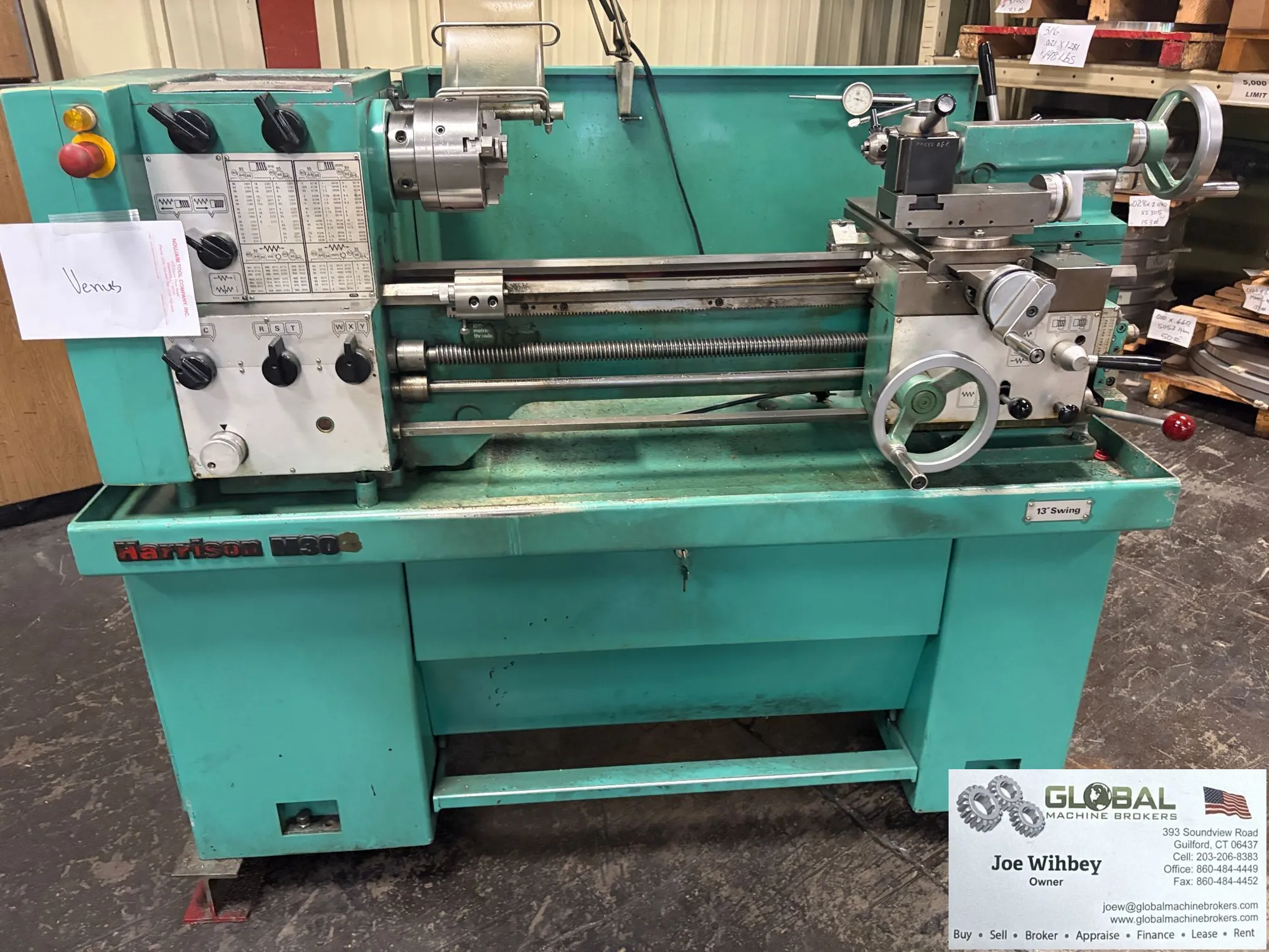 Harrison M300 13"x40" Gab Bed Geared Lathe 3HP w/ Tooling