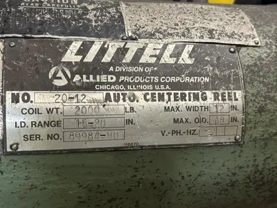 2,000 LBS X 12" LITTELL MODEL #20-12 DOUBLE END PULL OFF UNCOILER COIL REEL: STOCK #23710
