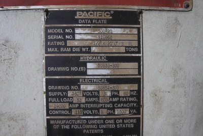 Pacific 500R20 Shear, Cap: 20' x 1/2" (LOCATION: Schertz, TX)
