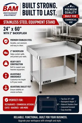 24'x 60' Stainless Steel Equipment Stand with Galvanized Undershelf