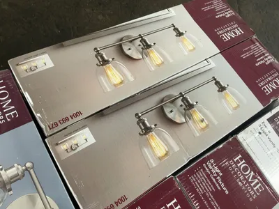 Lot of Home Decorators Collection Evelyn Vanity Light Fixtures, Brushed Nickel Finish with Clear Gla...