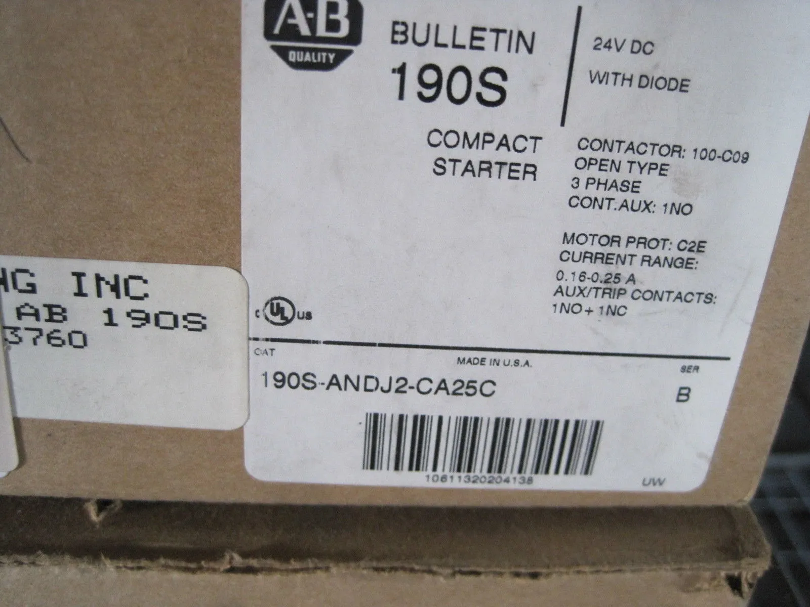 NEW ALLEN BRADLEY 190S-ANDJ2-CA25C COMPACT STARTER