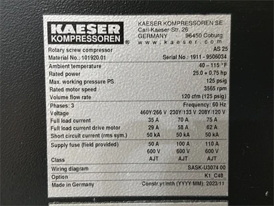 Used 2023 KAESER "AS 25" Rotary Screw & Sliding Vane Air Compressors Texas US | MachineryMax #1486567