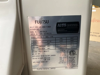 Used FUJITSU A0U12RLS3 Air Conditioning Equipment Michigan US | Miedema Asset Management Group #1423601