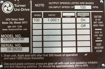 NEW TURNER UNI-DRIVE XE31PE-100RF GEAR BOX 1.000:1 XE31PE100RF