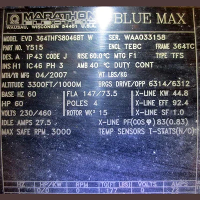 Marathon Blue Max 60 HP Motor
