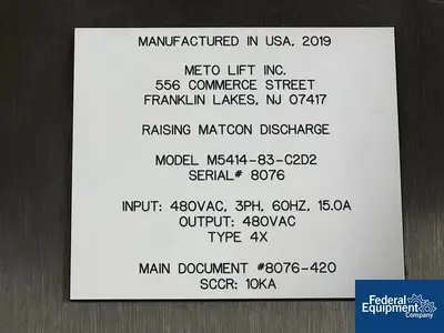 NEW Metolift Metolift Pillar Lift Discharge Station, Model M5414-83-C2D2