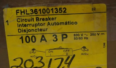 NEW SQUARE D FHL361001352 CIRCUIT BREAKER 100A, 3P, 600V