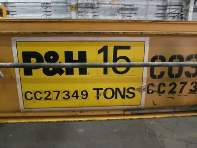 15 TON X 25' SPAN P&H DOUBLE GIRDER OVERHEAD BRIDGE CRANE. STOCK # 0315322