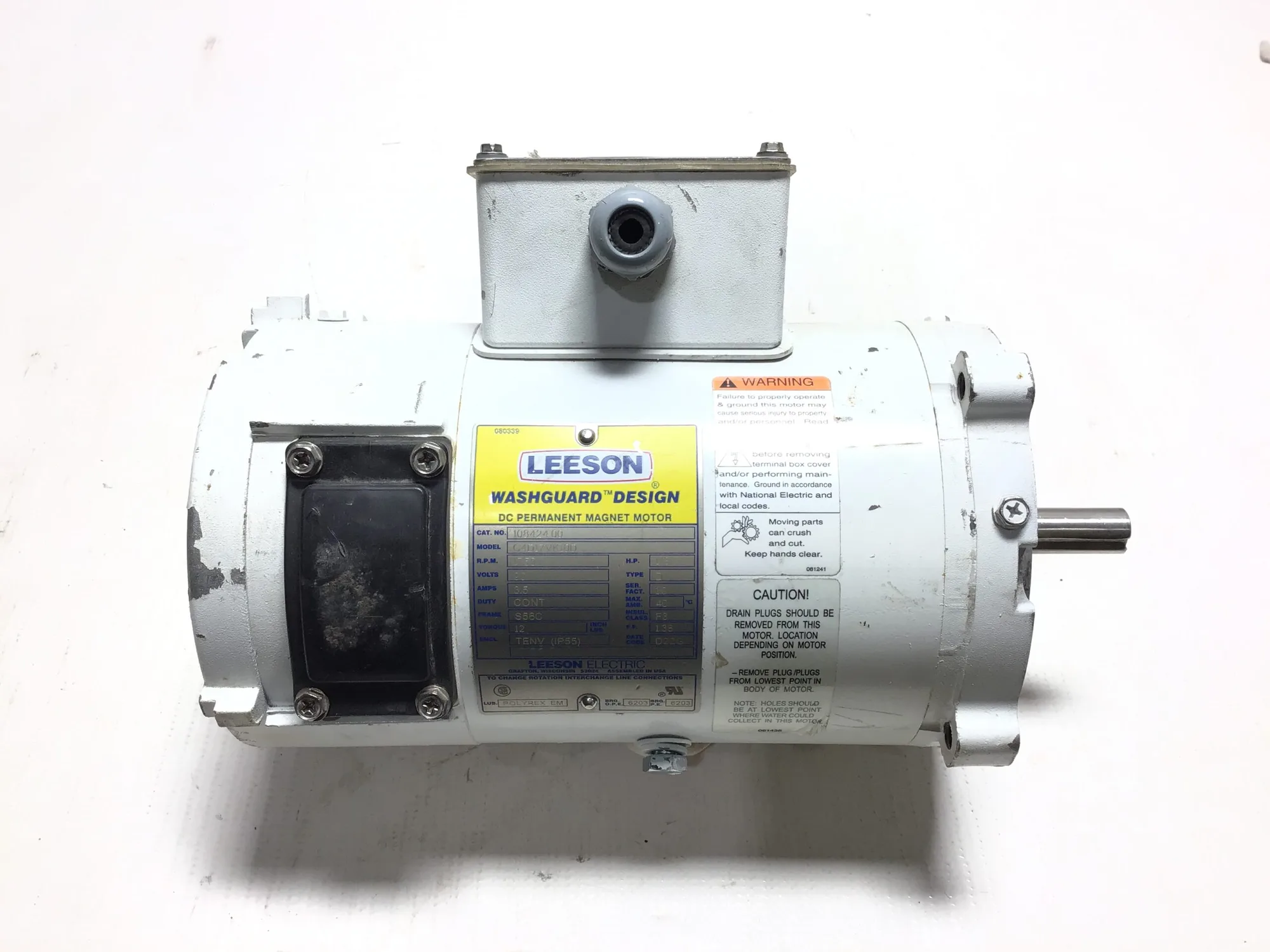 LEESON WASHGUARD C4D17VK10D DC Permanent Magnet Motor 1750 RPM 90V 3.5Amps