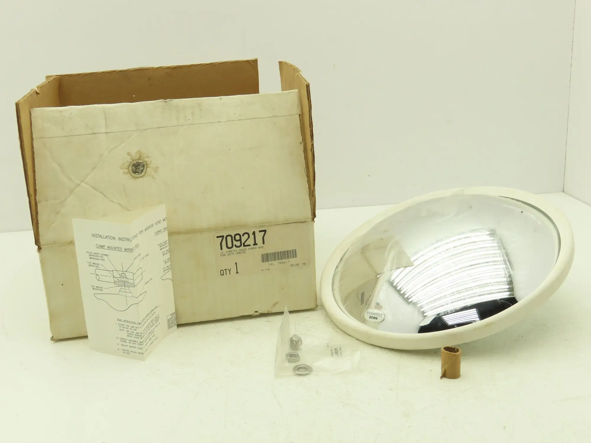 Velvac 709217 10" Center Mount Convex Mirror White Back Mounting Stud 5/16"-18