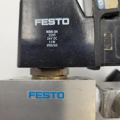 Used FESTO FESTO MSG-24DC SOLENOID COIL CONNECTED TO FESTO MC-2-1/8 VALVE Pump & Valve Parts | ND Industrial Surplus #1218582
