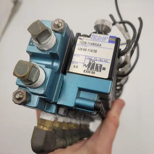 Used MAC MAC NINE SOLENOID VALVES CONNECTED IN A MANIFOLD 132B-114BAAA 150PSI 120V Pump & Valve Parts | ND Industrial Surplus #1221989