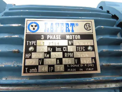 Lafert ST 71S4 AC Motor 1/2Hp 0.37kW 1630rpm 333/575VAC 3Ph 71L TEFC D1544