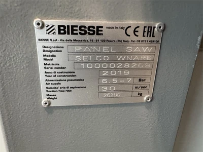 Used 2019 BIESSE "SELCO WNAR6" Single-Line Beam Saws Florida US | MachineryMax #1462145