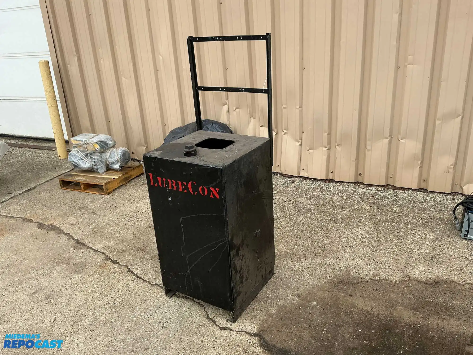 Steel Tank, tank is 20”x20”x33” deep, 6-5/8”x7-3/4” hole in top, 58” tall overall
