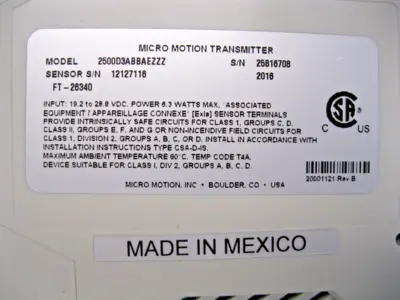 USED Micromotion 2500D3ABBAEZZZ