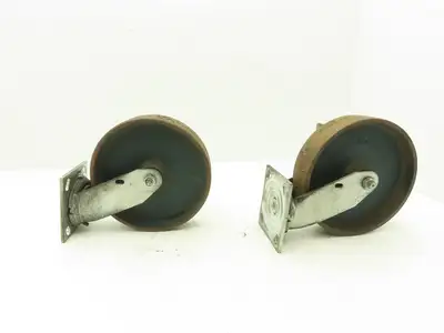 Colson 5-8-138 Caster Wheel Swivel 8" x 2" w/Lock Cast Iron 9-1/2" H Lot of 2