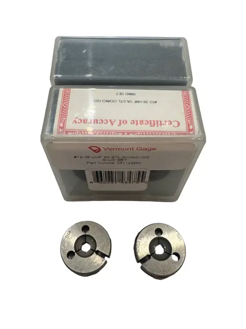 Vermont Gage #12-28 UNF 2A STL GO/NO-GO Ring Set USA Made