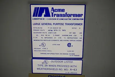 ACME 45 KVA 3-PHASE (480 TO 208 VOLT) TRANSFORMER