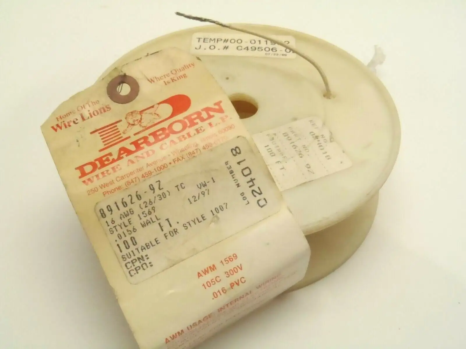 891626-9Z | Dearborn  Stranded Wire 100' Foot Spool 16 AWG .0156 Wall - New Other