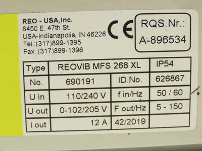 REO USA REOVIB MFS 268 Vibratory Conveyor Frequency Converter 115/230V 50/60Hz