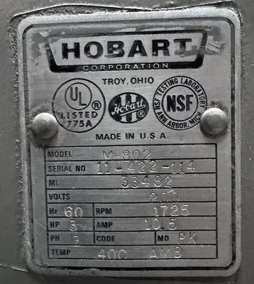 Used 1999 HOBART M802 Dough Mixers Ohio US | Palm Beach Restaurant Equipment, LLC #1418273
