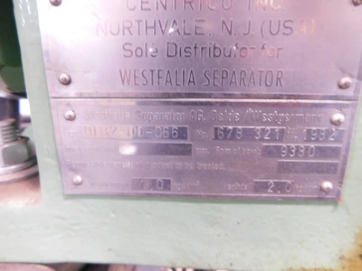 Used Westfalia NA Disc Stack Centrifuges Ohio US | Equipment Recovery Corp. #1331852