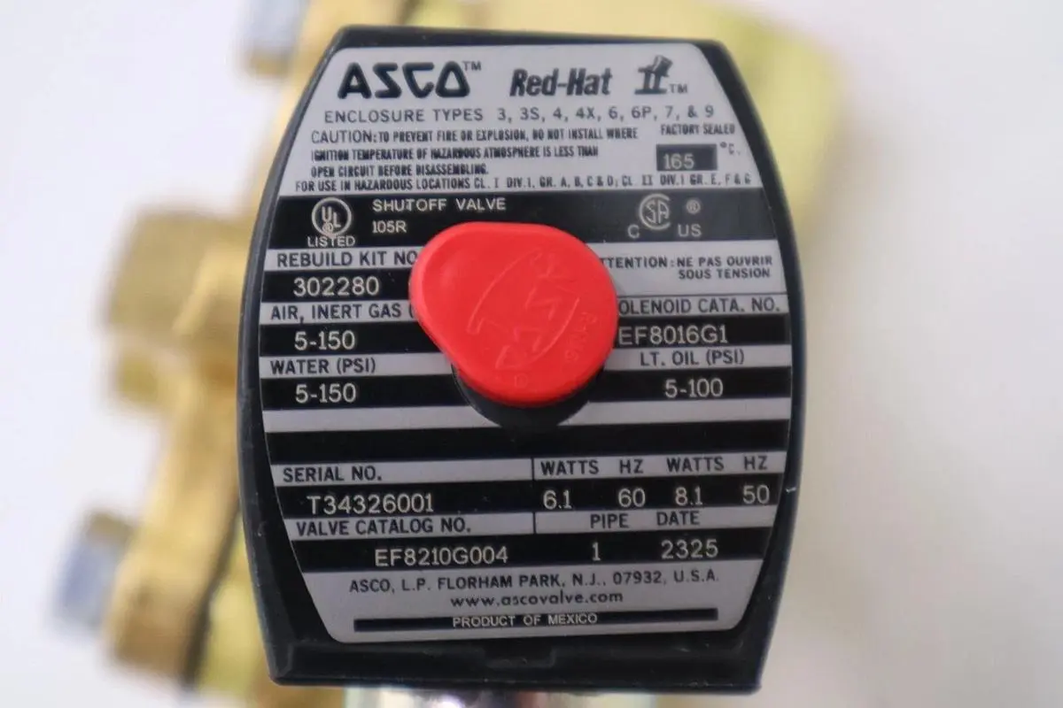 NEW ASCO REDHAT EF8210G004 110/120V 5-150PSI 1" STOCK H504A