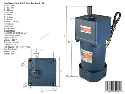 USED PRO-FILL INC MOTOR DETAILS GEAR BOX SPEED (10K)