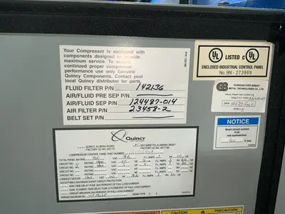 Used 2008 QUINCY COMPRESSOR QSLP60 Rotary Screw & Sliding Vane Air Compressors Ohio US | HGR 24 #1787408