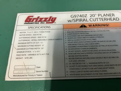 G9740Z  | Grizzly | Planers