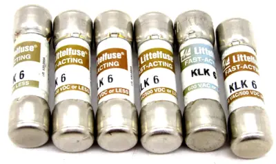 NEW LOT OF 6 LITTLEFUSE KLK-6 FUSES KLK6