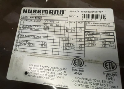 130-0189 Hussmann SHV-SRLM 8’ Remote Service Refrigerated Bakery Cooler